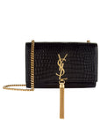 YSL SAINT LAURENT SMALL KATE CROC EMBOSSED SHOULDER BAG