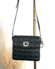 Christian DOR Cannage Logo Charm Turn Lock Shoulder bag Black Vintage swmte