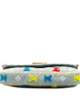 Blue LV Embroidered Monogram Denim New Wave Chain Pochette Crossbody Bag