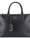 PRD BN DOUBLE ZIP SATCHEL BAG BLACK SAFFIANO LEATHER GOLD HARDWARE WITH STRAPS, CARD AND DUST COVER