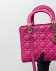 Cannage Lambskin Lady DOR Medium Bag in Fuschia Pink with GHW