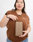 Long Zip Around Wallet In Signature Canvas (Gold/Tan/Brown)