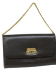 CHRISTIAN DOR Chain Shoulder Bag Leather Brown Auth bs