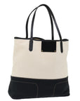 BBERRY Blue Label Tote Bag Canvas White Black Auth bs