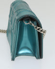 CHRISTIAN DOR Chain Shoulder Bag Patent leather Light Blue Auth bs