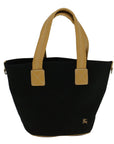 BBERRY Blue Label Tote Bag Canvas Black Beige Auth bs