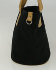 BBERRY Blue Label Tote Bag Canvas Black Beige Auth bs