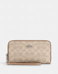 Long Zip Around Wallet With Detachable Card Case In Signature Canvas (Silver/Sand/Taupe)