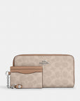 Long Zip Around Wallet With Detachable Card Case In Signature Canvas (Silver/Sand/Taupe)