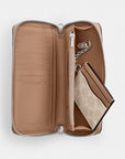 Long Zip Around Wallet With Detachable Card Case In Signature Canvas (Silver/Sand/Taupe)