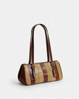 Asher Shoulder Bag With Striped Patchwork (Gold/Redwood Multi)