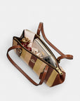 Asher Shoulder Bag With Striped Patchwork (Gold/Redwood Multi)