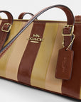 Asher Shoulder Bag With Striped Patchwork (Gold/Redwood Multi)