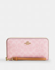 Long Zip Around Wallet In Signature Canvas (Gold/Powder Pink)