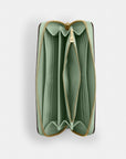 Long Zip Around Wallet With Floral Print (Gold/Pale Green)