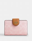 Medium Corner Zip Wallet In Signature Canvas (Gold/Powder Pink)