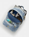Taylor Small Backpack In Loved Denim (Gold/Light Indigo)