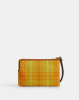 Corner Zip Wristlet In Regenerative Cotton With Plaid Print (Gold/Burnished Amber)
