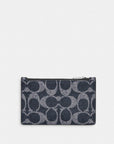 Zip Card Case In Signature Canvas (Silver/Denim Chalk)