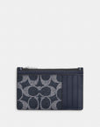 Zip Card Case In Signature Canvas (Silver/Denim Chalk)