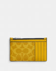 Zip Card Case In Signature Canvas (Silver/Canary)