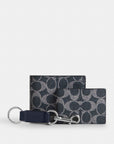Boxed 3-In-1 Wallet Gift Set In Signature Canvas (Silver/Denim Chalk)