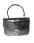 Giorgio GCCI, Bamboo style, dark navy crocodile leather, top handle purse with sterling hardware, a boxy, structured shape, & an envelope style top