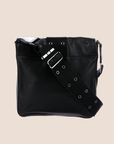CHRISTIAN DOR BLACK LEATHER STREET CHIC COLUMBUS MESSENGER BAG