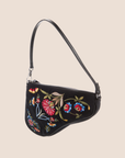CHRISTIAN DOR FLORAL EMBROIDERED BLACK MINI SADDLE BAG