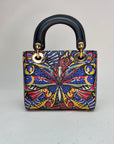 Butterfly Print Lady DOR mini Multi-colour Top Handle Bag in Calfskin, Gold hardware