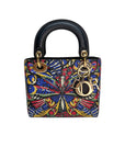 Butterfly Print Lady DOR mini Multi-colour Top Handle Bag in Calfskin, Gold hardware