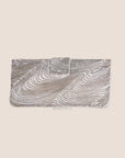CHRISTIAN DOR BEADED SILVER SATIN LOGO CLUTCH