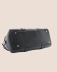 CHRISTIAN DOR BLACK LEATHER LOGO SPELL OUT CHARM BOSTON BAG