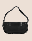 CHRISTIAN DOR BLACK STUDDED CRYSTAL PEACE LOGO SHOULDER BAG