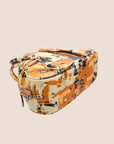 CHRISTIAN DOR ORANGE PRINTED DOUBLE SADDLE BOWLER BAG