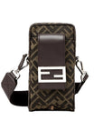 FNDI Baguette Brown Zucca Canvas Phone Holder Crossbody Bag