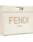 FNDI Logo 2-Way Smooth Ivory Leather Tote Bag