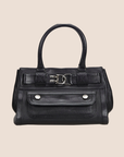 CHRISTIAN DOR BLACK LEATHER FLIGHT TOTE BAG