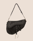 CHRISTIAN DOR BLACK CRYSTAL GROMMET SADDLE BAG