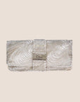 CHRISTIAN DOR BEADED SILVER SATIN LOGO CLUTCH