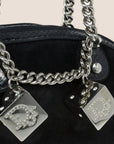 CHRISTIAN DOR PYTHON TRIMMED BLACK SUEDE GAMBLER DICE BOWLER BAG