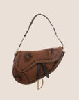 CHRISTIAN DOR BROWN LEATHER FLORAL LASER CUT SADDLE BAG