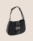 CHRISTIAN DOR BLACK SATIN & PATENT LEATHER MINI STREET CHIC HOBO BAG