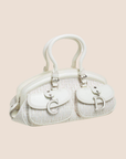 CHRISTIAN DOR WHITE OBLIQUE CANVAS & LEATHER DETECTIVE BAG