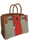HRMS Birkin 35 Flag Bag Tan Orange Toile Limited Edition