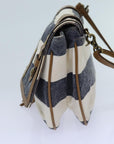 BBERRY Blue Label Shoulder Bag Canvas White Navy Brown Auth hk