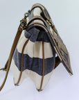BBERRY Blue Label Shoulder Bag Canvas White Navy Brown Auth hk