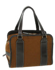 BBERRY Blue Label Hand Bag Wool Leather Brown Auth hk