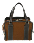 BBERRY Blue Label Hand Bag Wool Leather Brown Auth hk