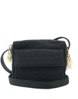 Christian DOR Cannage Logo Motif Charm Nylon Shoulder bag Black Vintage eewt